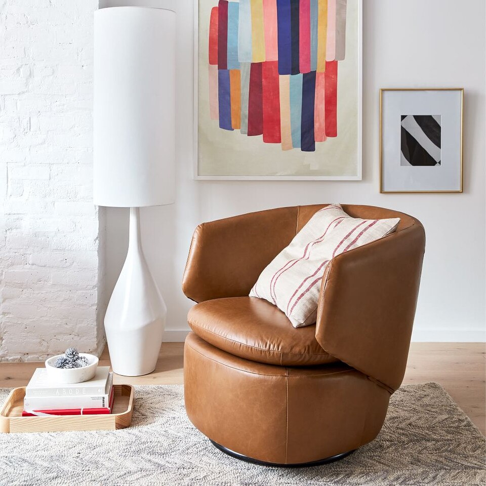 Crescent Leather Swivel Chair West Elm Australia